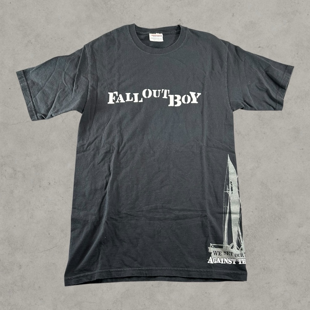 Vintage Fall Out Boy Shirt Mens Small Black Y2K 2000s Set Our Sails Against Wind